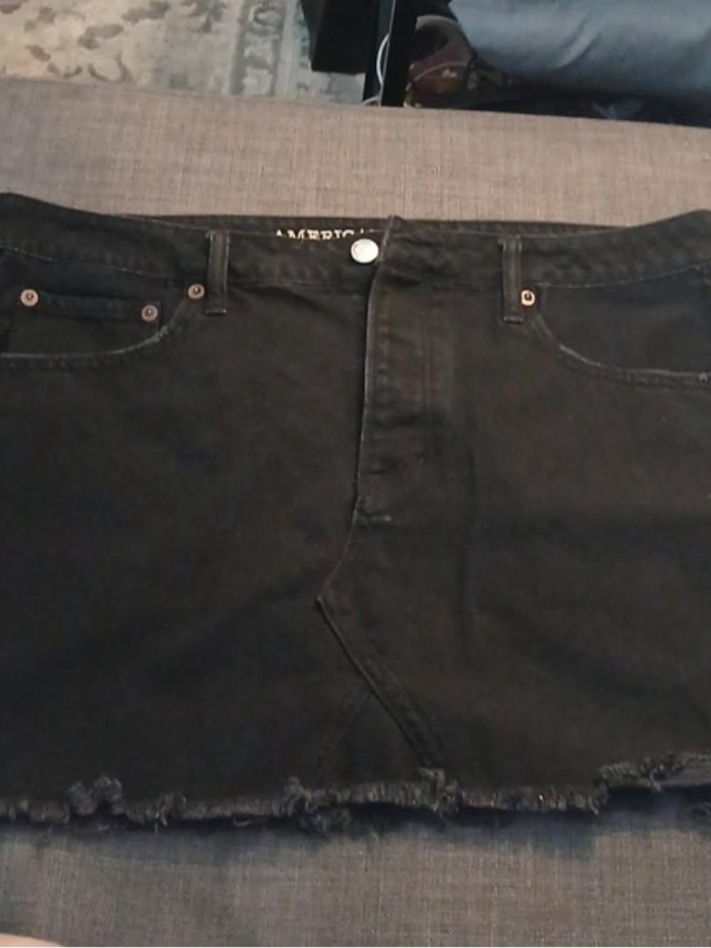 American Eagle Outfitters Black Raw-Hem Denim Mini Skirt